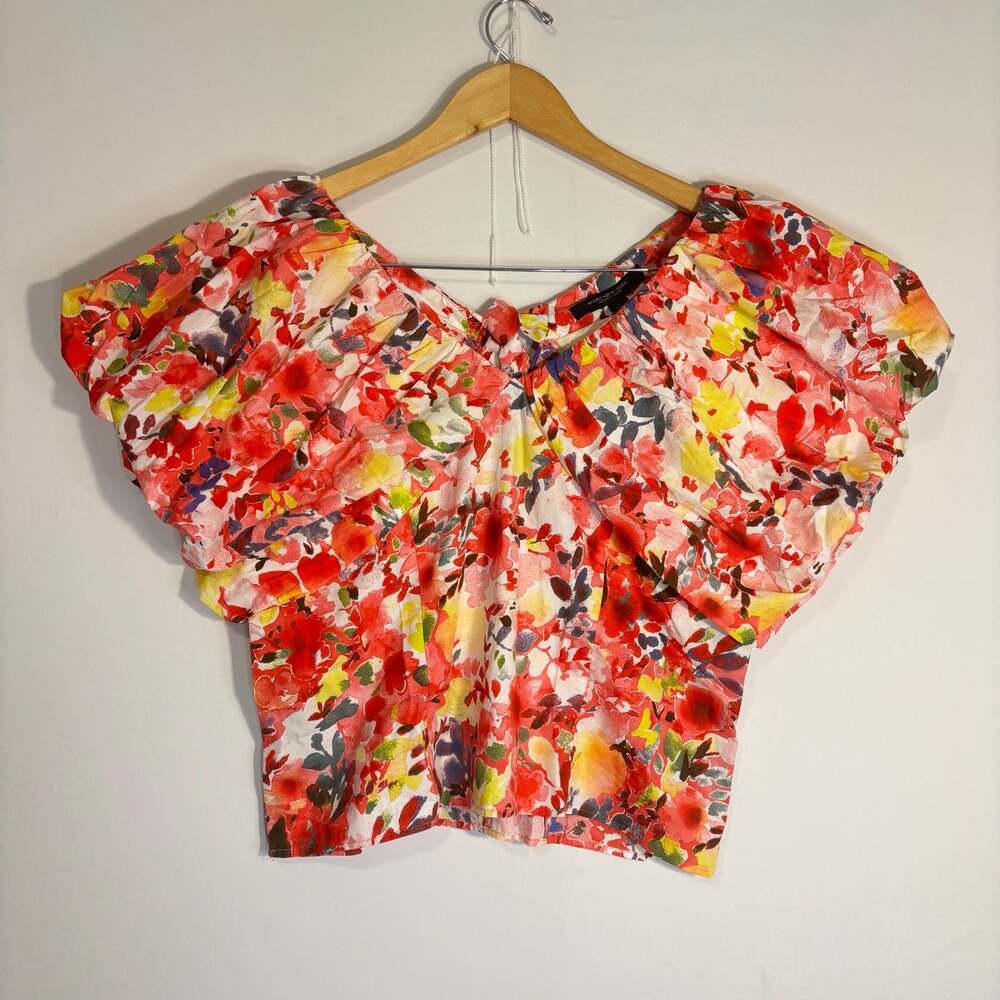 Marc New York Andrew Marc Floral Puff Short Sleeve Crop Top Size L cottagecore